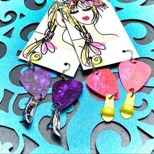 NWT Barbie Shoe & Guitar Pick Earring Bundle